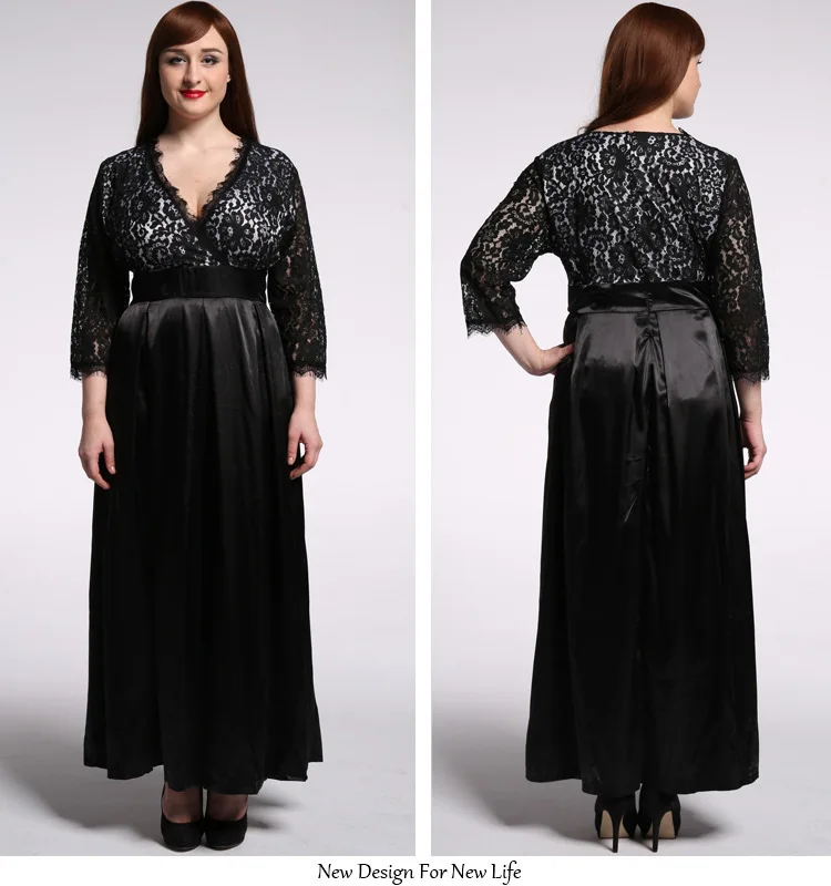 Boho Womens Elegant Lace Party Dress Big Sizes Tunic Sexy Black Maxi Long Dresses Plus Size 5XL 6XL 7XL vestidos de festa