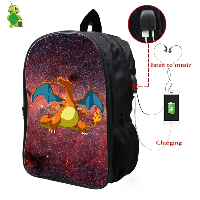 4 Pokemon Charizard Galaxy Космический рюкзак Многофункциональный USB зарядка Разъем для наушников школьные сумки для подростков мужчин и женщин повседневный рюкзак - Цвет: 4