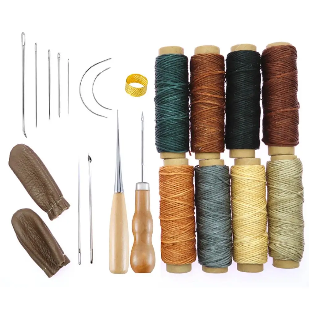 Leather Waxed Thread Stitching Needles Awl Hand Tools Kit for DIY Sewing Craft