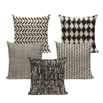 

Fur Linen Cushion Cover Pillowcase Nordic Black Decorative Geometric Stripe 45*45 40*40 for Bedroom Throw Pillow Case