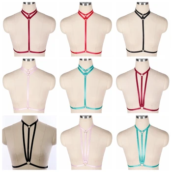 

Neck Harness Bra Top Strappy Waist Belt Body Cage Triangle Frame Pastel Goth Punk Multicolor Plus Size Elastic Festival Club