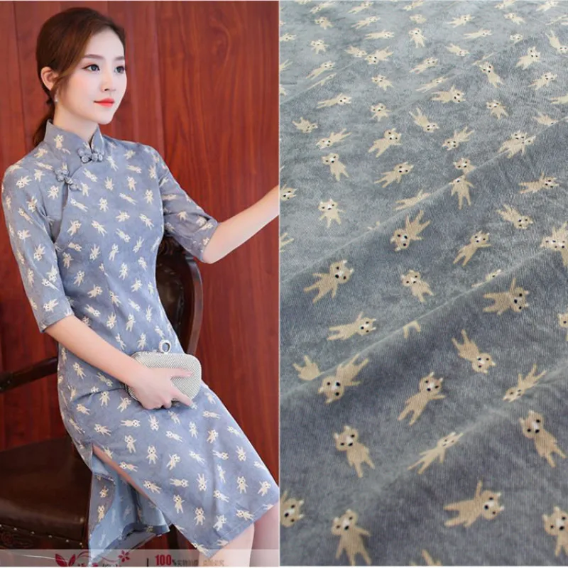 Пол метра мультфильм маленький медведь печати хлопок вельвет ткань для платья рубашка cheongsam брюки пальто обувь материал поверхности T867