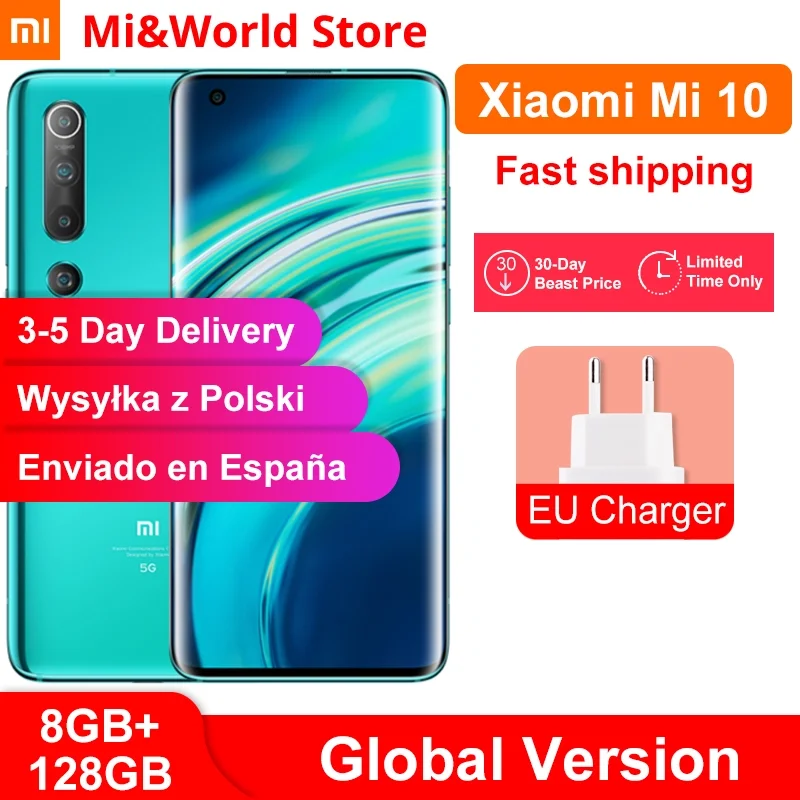 Глобальная версия Xiaomi Mi 10 8GB 128GB смартфон 5G 108MP Quad Camera Snapdragon 865 Octa Core 6 67 &quotAMOLED 4780 мАч