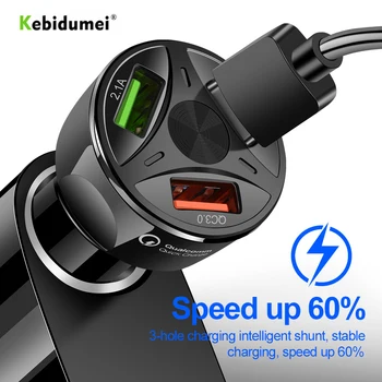 

3 Ports USB Car Charger QC 3.0 Phone Charger For IPhone USB Fast Charging Mobile Phone 3A Car-Charger Motorcycle USB Car Charger