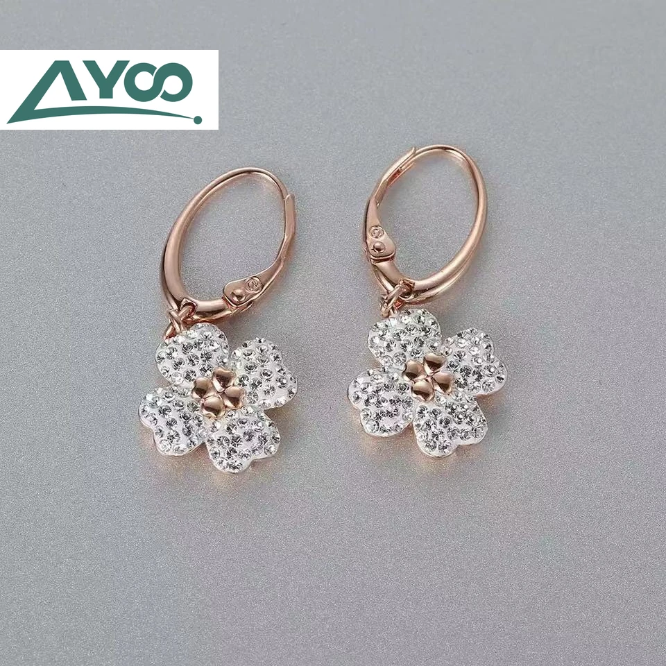 AYOO 1:1 Swa настоящая элегантность Клевер качели элегантные и милые цветы с простыми серьгами и подарки подруге подарки