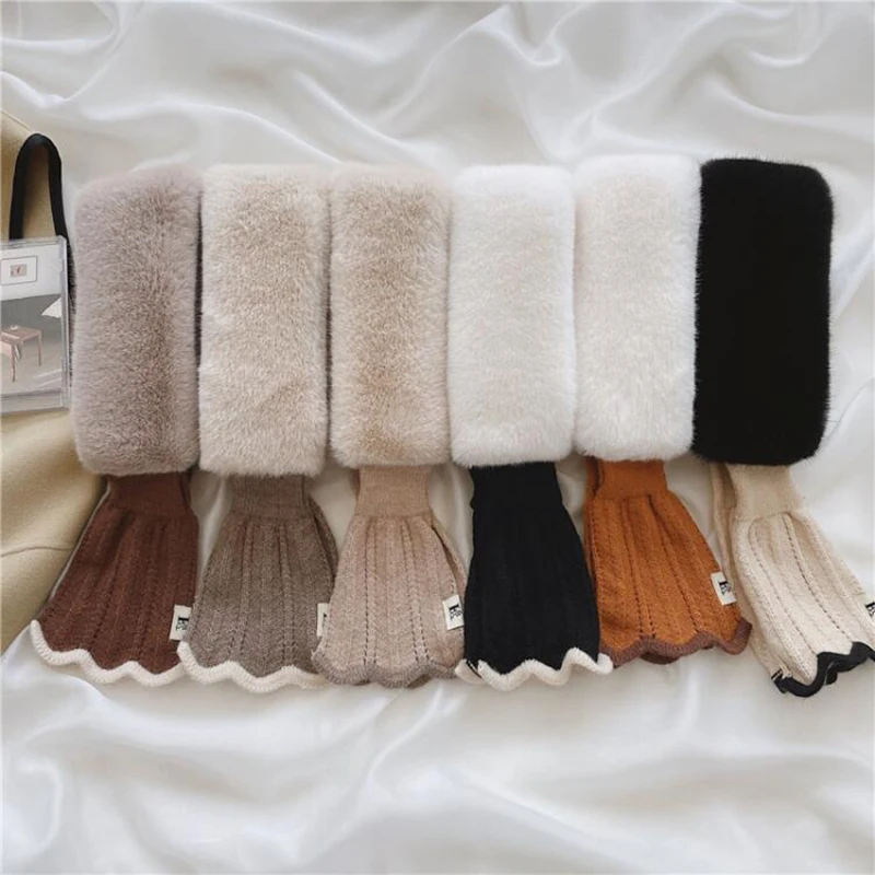 Winter Plush Scarf Woman Thick Fish Tail Wool Knit Cross Fur Collar Outdoor Cycling Neck Protect Cervical Spine Warm Scarve T15