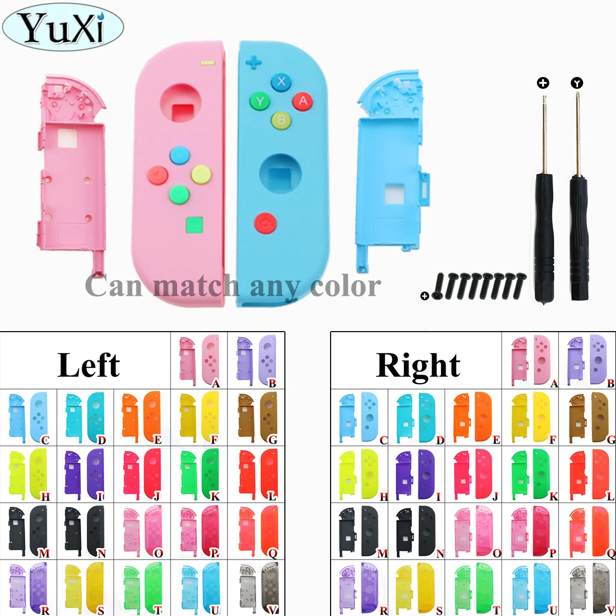 

YuXi Pink purple Blue Yellow green For Nintend Switch NS Joy Con Replacement Housing Shell Cover for NX JoyCons Controller Case