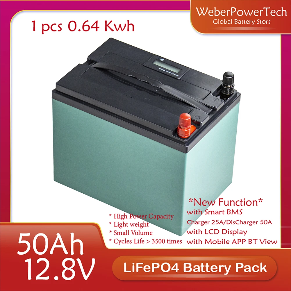 12.8V 50Ah Lifepo4 Battery Pack 12V 24V 48V Lithium Rechargeable Batteries for Solar Energy