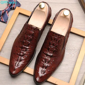 

QYFCIOUFU Wedding Shoes Men Handmade Men Dress Shoes Genuine Crocodile Skin Luxury Formal Shoes Oxfords Slip On Pointed Toe