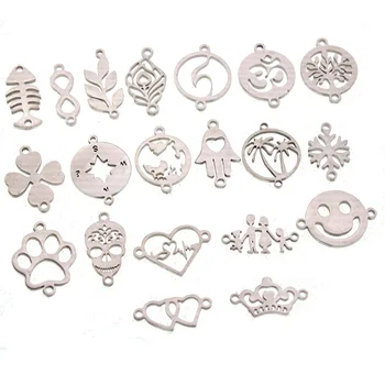 

5pcs Stainless Steel Connectors Charms Compass Heart Crown charm Pendant Necklace Bracelet Connect Diy Jewelry Making Finding