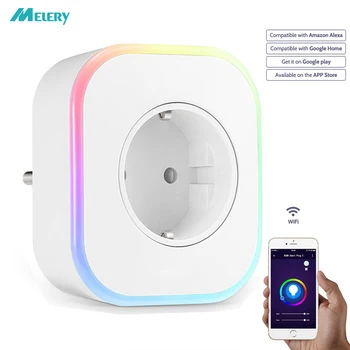 

Wifi Smart Power Plug Adapter EU Outlet Surge Protector RGB Light Color Changing Lamp Remotely Control by Alexa Google Home