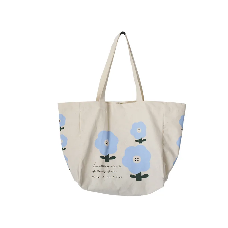 

Ougger Big Shoulder Bag Women Handbags Summer White Canvas Fresh Style Large Capacity Bag with Letter Flowers for Shopping