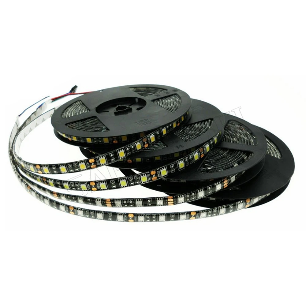 

New arrive DC12V 60leds/m Warm white/White/RGB led strip light 5M/roll 300LED Black PCB WaterproofIP65 5050SMD LED Flex strip