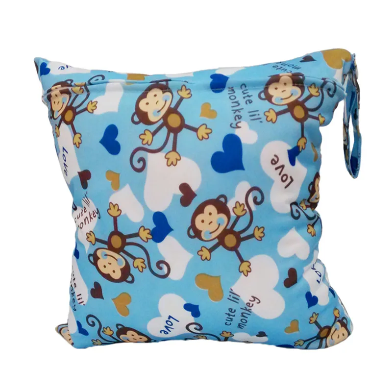 Blue monkey Детские Пеленки сумки с принтом двойной молнии Влажная/сухая сумка водонепроницаемый влажная ткань пеленки рюкзак многоразовые пеленки крышка - Color: Blue monkey