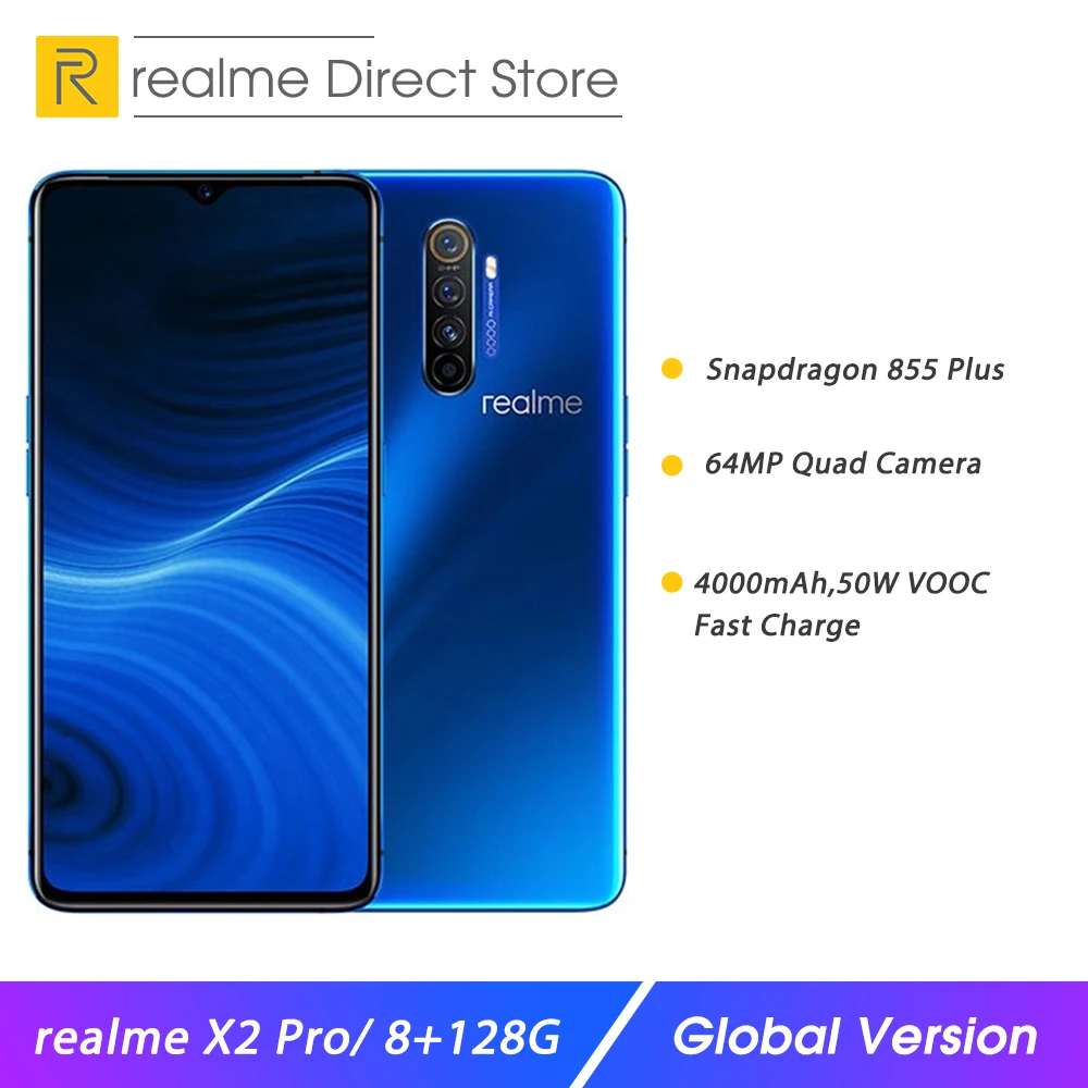 

realme X2 Pro 8RAM 128ROM 6.5" NFC Mobile Phone Snapdragon 855 Plus 64MP Quad Camera Smartphone 50W Super VOOC Fast charger