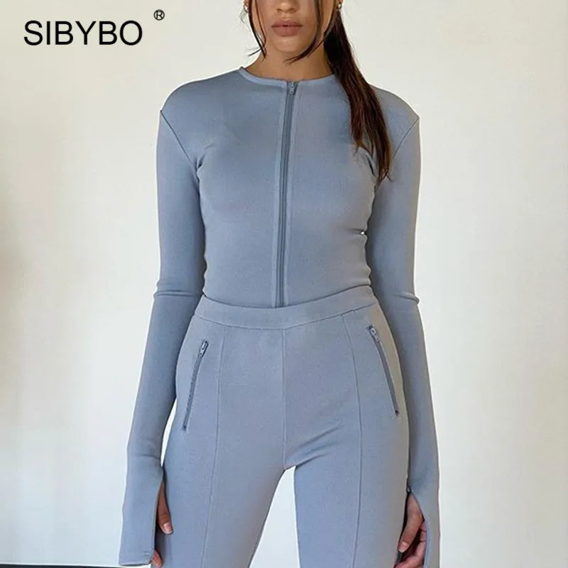 

Sibybo Fitness Zipper Sportswear Women Tracksuit Fall Winter Long Sleeve Top And Pant Suit Two Piece Sets Sporty Casual Outfits