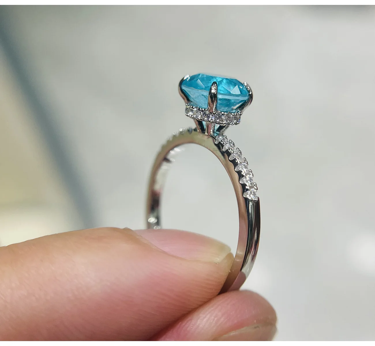 Ruzzallati Delicato 8Mm 2 Carati Naturale Paraiba Tormalina Anello Argento Colore Simulazione Diamante Regali Gioielli Da Sposa