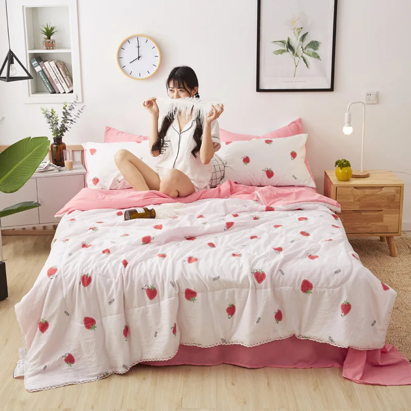 

Washed Cotton Summer Blanket Airable Cover Sheet-Small Lace Summer Quilt Airable Cover Summer Blanket
