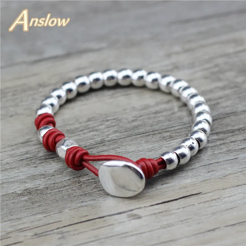 Женский и мужской кожаный браслет ручной работы Anslow Fashion LOW0810LB|Браслеты с шармами|