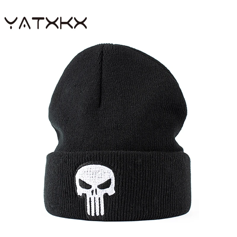 [YaTxKx] Embroidery Skeleton Skull Knit Cap Hat For Warm Winter Unisex Ski Hip Hop Bonnet Outdoor Beanie Caps Men | Аксессуары для
