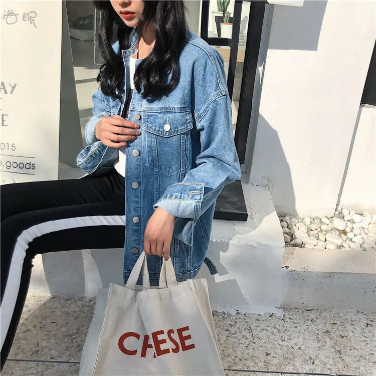 New Solid Turn-down Collar Jean Jacket for Women Loose Casual Blue Fashionable Women Coats Female outwear Denim Feminine