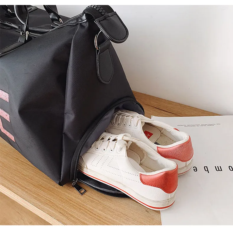 Водонепроницаемая нейлоновая спортивная сумка для спортзала, сумка для багажа, дамские дорожные сумки для обуви с блестками и буквенным принтом, женская сумка для фитнеса, спортивная сумка XA848WD