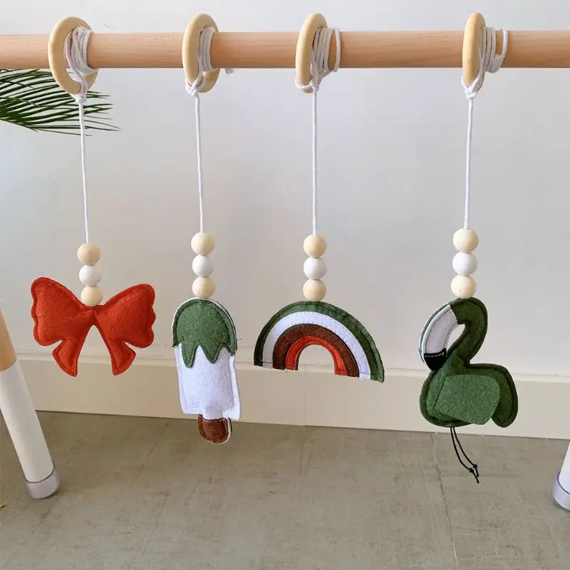 4Pcs/set Solid Wood Fitness Rack Pendant Children Room Decoration Infants Baby Gym Toy Hanging Ornaments 2