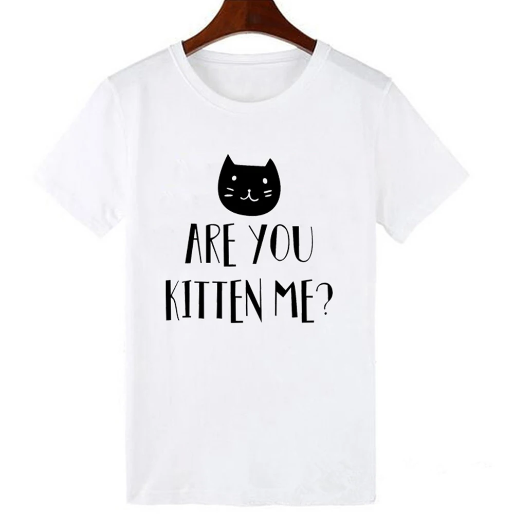 

LUCKYROLL Vogue Style Funny Cute ARE YOU KITTEN ME T-shirt Fashion Streetwear Harajuku T Shirt Women Skateboard Street Tshirt