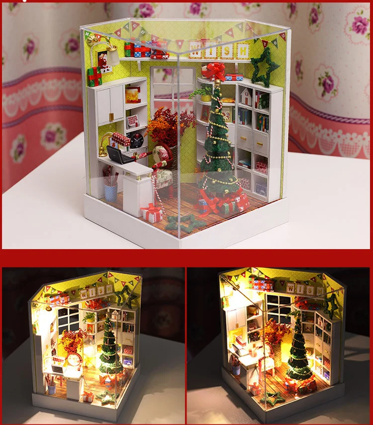 Звезда Светлячок рождественский дом деревянный кукольный дом горячая распродажа Рождественский миниатюрный DIY кукольный домик 1:12 с мебельной игрушкой для подарков