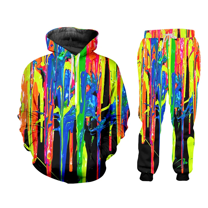 

UJWI 3D Colorful ZIP Hoodies Suits Men's Sweatshirt Joggers Funny Harajuku Print Set Fall Winter Unisex 3d Tracksuit Pant jacket