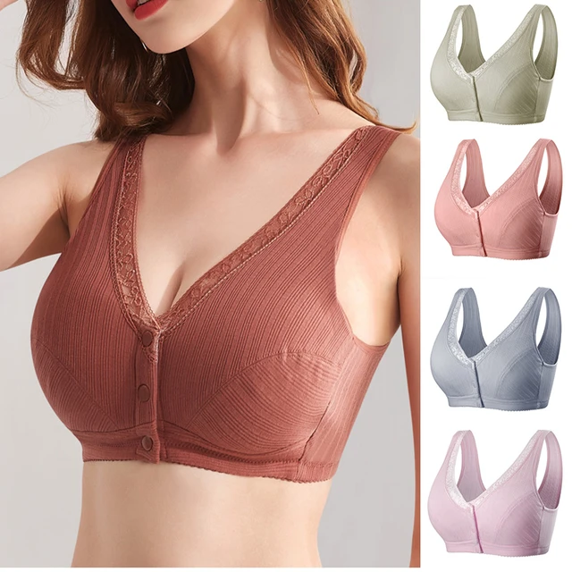 Comfortable Cotton Large Size Bra with Front Button Wireless Underwear  Womens Breathable Seamless Bras HSJ88 - AliExpress