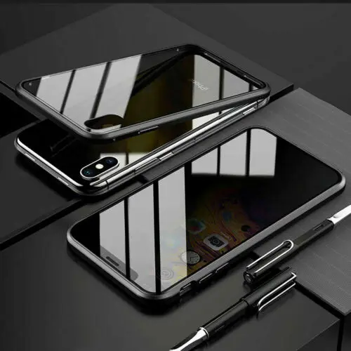 Черный Для iPhone7 8/7 8 Plus/X Xs/XR/XSMax Новое 360 ° надежное закаленное стекло и металлический чехол - Цвет: Черный
