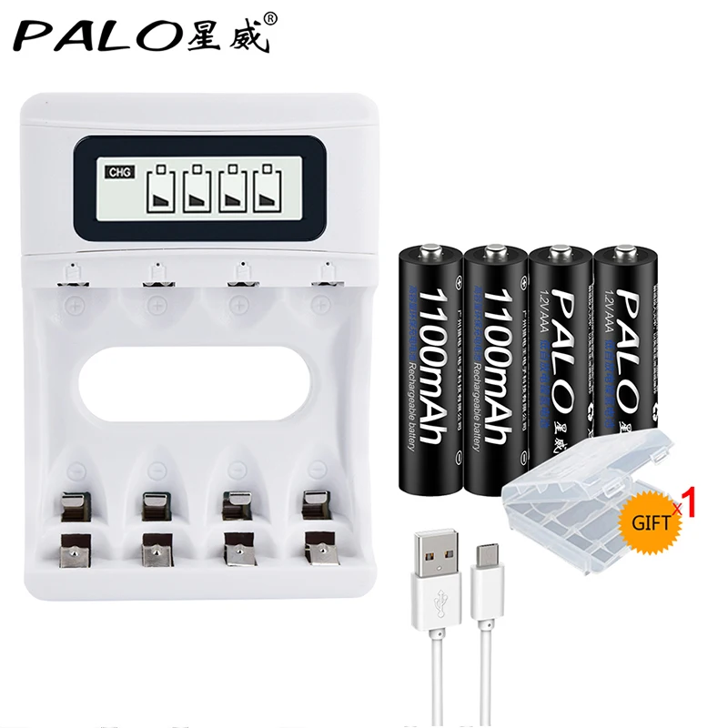 PALO USB lcd умное зарядное устройство для никель-металл-гидридных никель-кадмиевых аккумуляторов AA AAA+ 4 штуки 1,2 в 1100 мА/ч батареи AAA