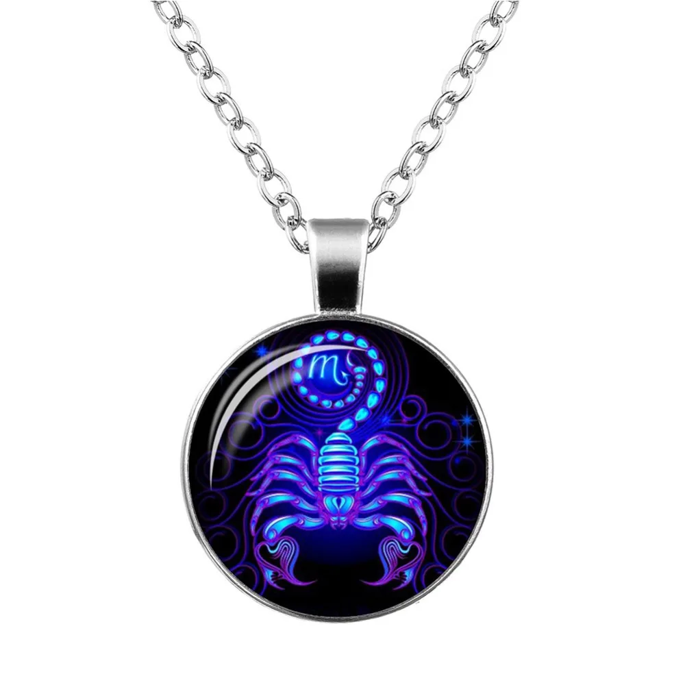 12 Constellation Sign Pendant Necklace Galaxy Constellation Design Horoscope Astrology Necklace For Women Men Glass Cabochon Jew