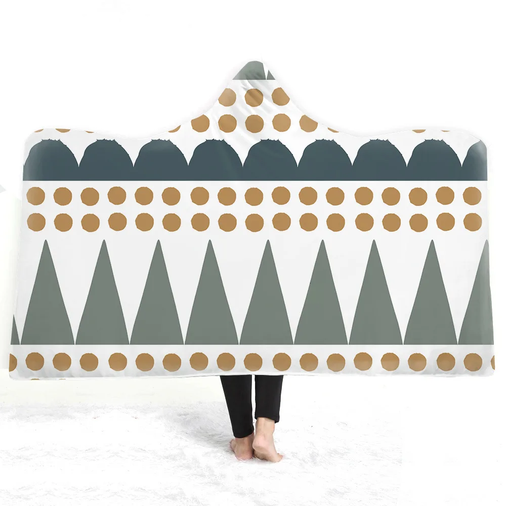 

Modern Fashion Hooded Blanket Stripe Plaid Printed For Adults Childs Sherpa Fleece Blanket Microfiber Wearable Throw Blanket