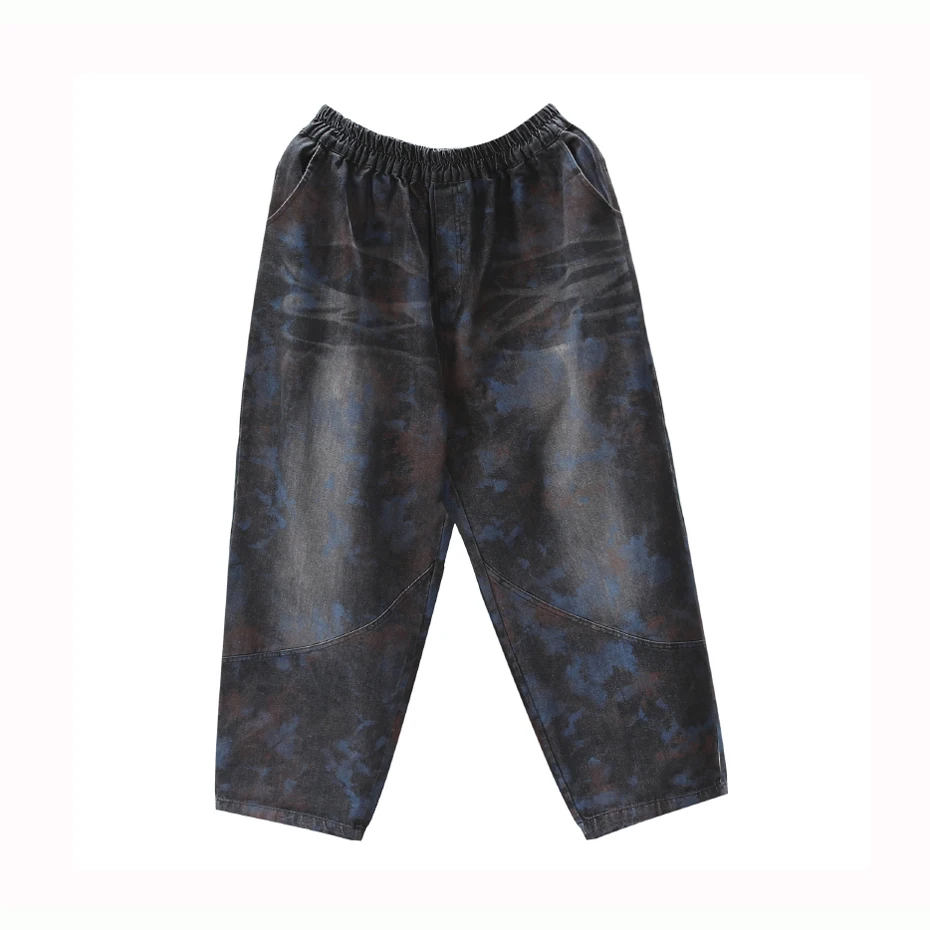 Women Jeans Denim Pants Bottoms Bleached Print Straight Big Loose Oversized Retro Fashion Casual for Autumn Winter AZ46181920