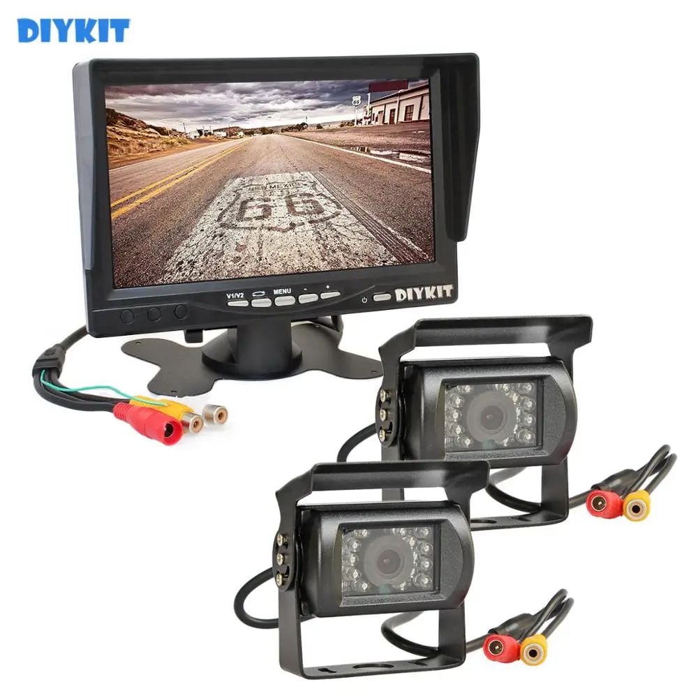 DIYKIT 2 x IR CCD Автомобильная камера заднего вида+ 7 дюймов HD TFT lcd Автомобильный монитор заднего вида монитор дистанционного управления