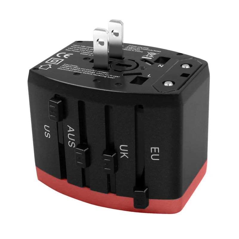 Black-Red 1 шт. универсальный международный адаптер для путешествий 5 в 3,4 а 4 usb-порта-универсальный сетевой адаптер для США/ЕС/Австралии/Великобритании - Цвет: Black-Red