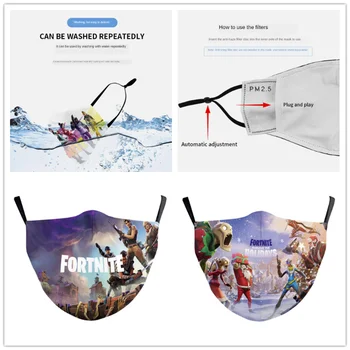 

New Fortnites Printed Masks Adult Children Washable Fabric Mask With Filters Reusable Masks Face Cover Christmas Birthday Gift