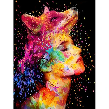 

DIY Painting By Numbers Abstract Rainbow Color Art Girl Fox Kit Oil Picture By Numbers Wall Art Canvas Painting Home Decoration