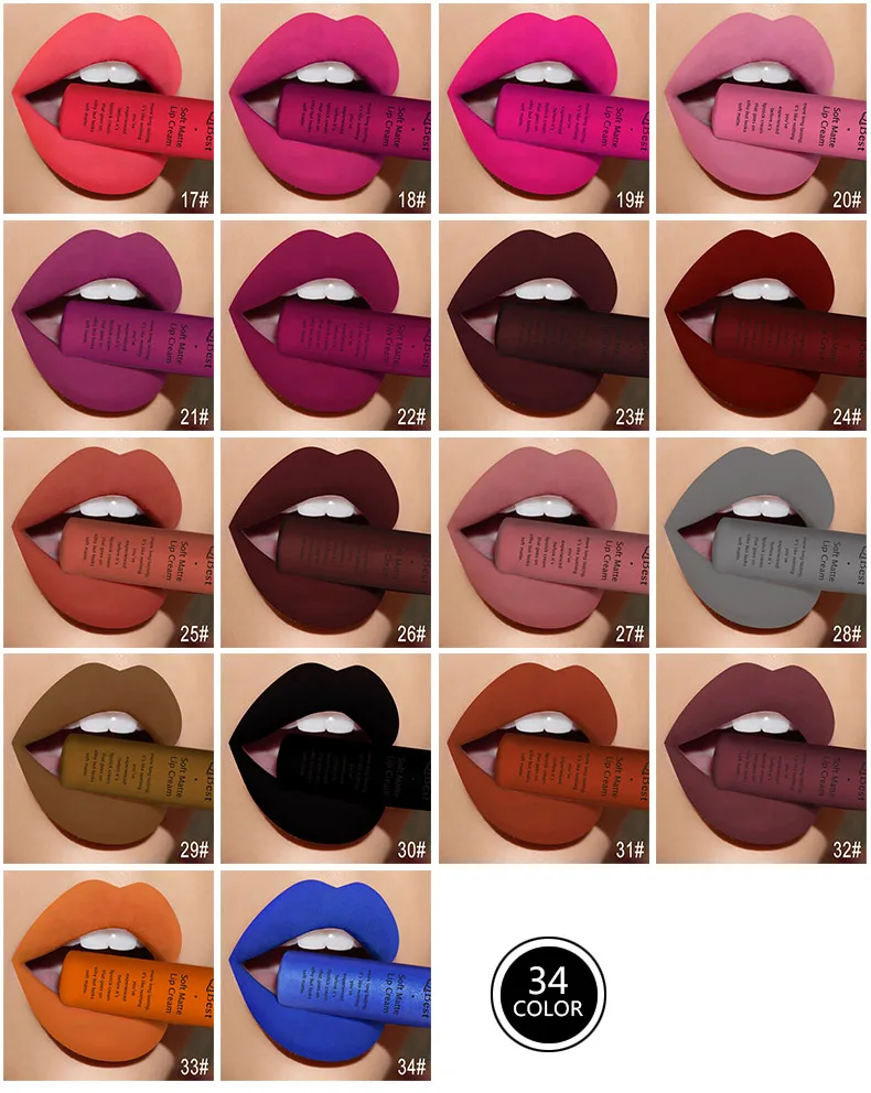 Brand 34 colors Lip Gloss Long Lasting Red Lips Matte Lipstick Liquid Tint Cosmetic Nude Velvet Makeup|Блеск для губ| |