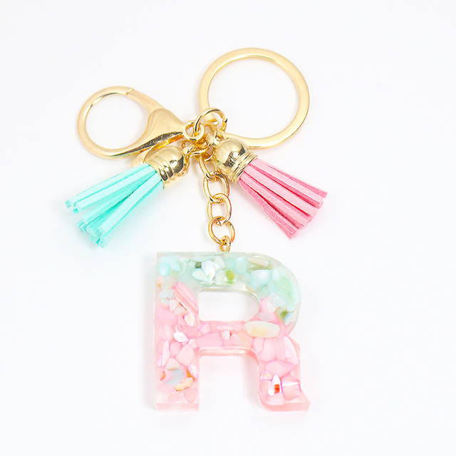 Acrylic Letter Keychains English Alphabet Crystal Women Key Chains Ring Tassels Keyring Holder Pendent Gift Accessory
