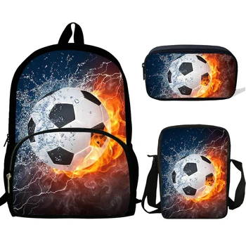 

Hot 3 PCS/Set Children School Bags 3D Water Fire Football Soccer Prints School Backpack For Teen Boys Kids Book Bags