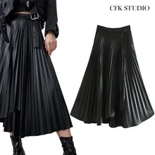 ZA женские миди юбки из искусственной кожи Новая мода Высокая талия пояс элегантные офисные женские трапециевидные черные миди юбки осенние длинные плиссированные юбки