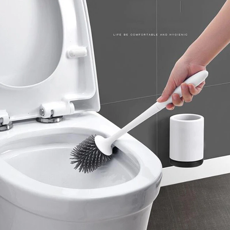 Durable TPR Toilet Brush Soft Bristle Wall-mounted Bathroom Toilet Brush Holder Set Clean Tool Bathroom Accessories