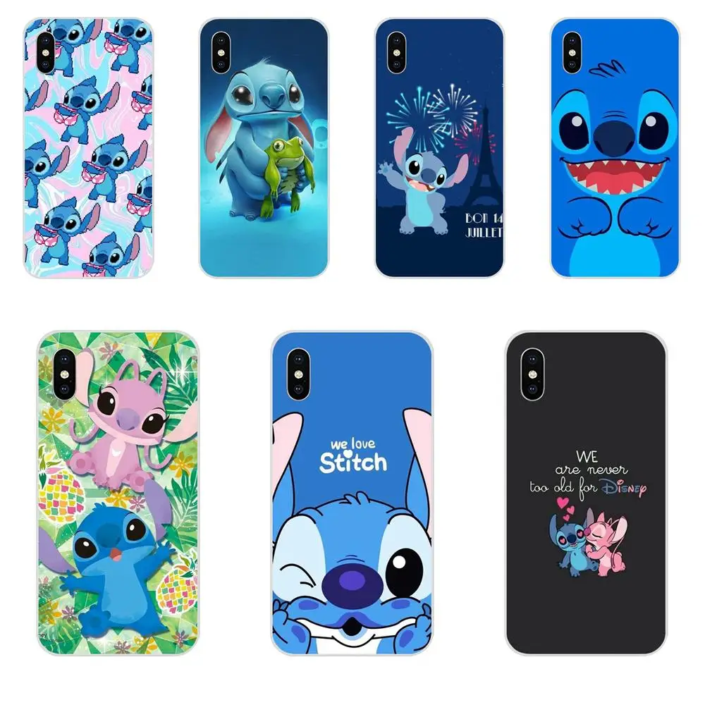 

For Huawei Honor Nova Note 5 5I 8A 8X 10 Pro 9X For Moto G G2 G3 G4 G5 G6 G7 Plus Transparent TPU Cover Bag Cute Cartoon Stitch