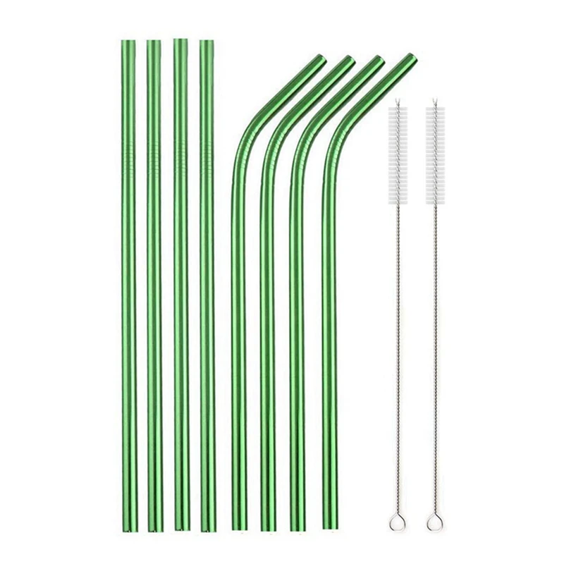 Vibrant Reusable Stainless Steel Straws with Cleaning Brush - Eco-Friendly Drinkware Set