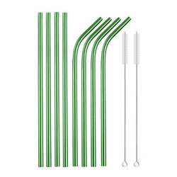 Vibrant Reusable Stainless Steel Straws with Cleaning Brush - Eco-Friendly Drinkware Set (10Pcs Green)