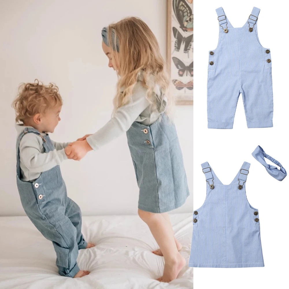 Pudcoco/ г. Весенне-осенний милый джинсовый комбинезон в полоску для маленьких мальчиков и девочек, платье, юбка, одежда от 0 до 24 месяцев