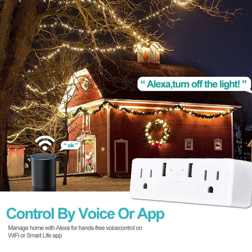 Wifi Smart Plug с двумя USB двухъядерный процессор дистанционное управление порты синхронизации розетка беспроводной выход Голосовое управление домашний помощник